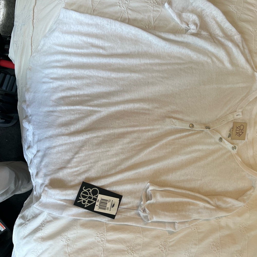 CHASER White Long Sleeve Henley Shirt